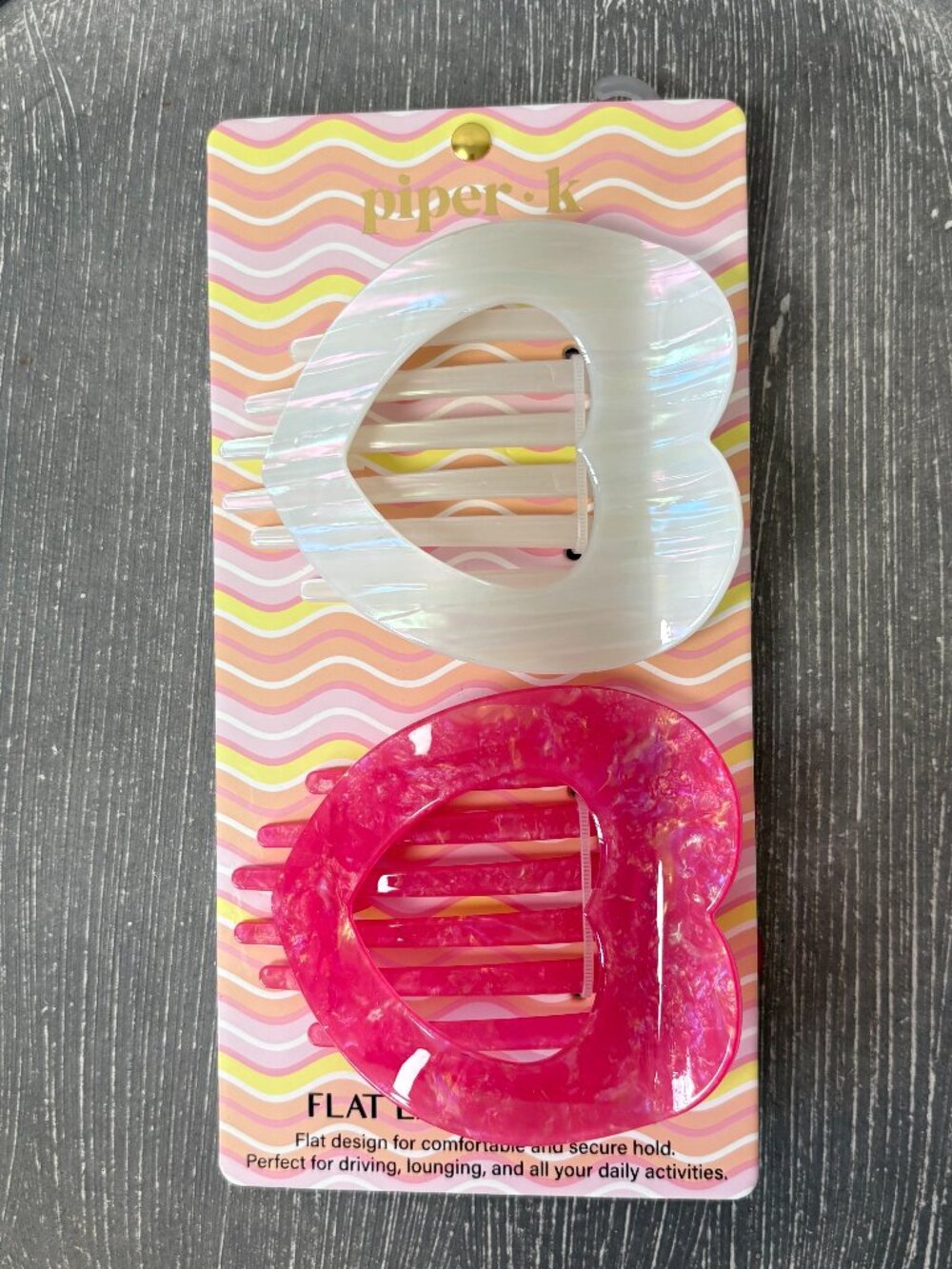 NWT - Piper K Flat Lay Claw Hair Clips - Set of 2 - White and Pink Heart Shaped